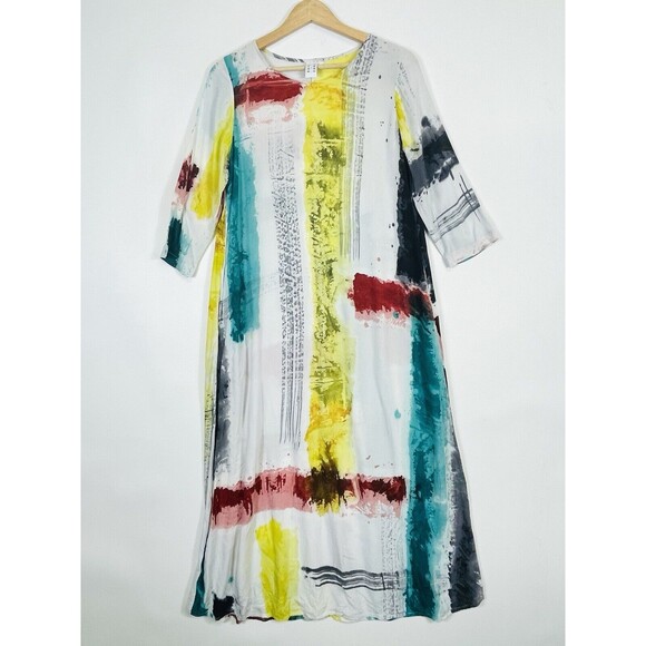 Osei Duro Dresses & Skirts - Osei Duro Nima Paint Streak Pockets Half Sleeve Long A-Line Dress Womens Small